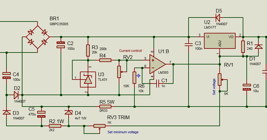 Лабораторный блок питания на lm317 схема