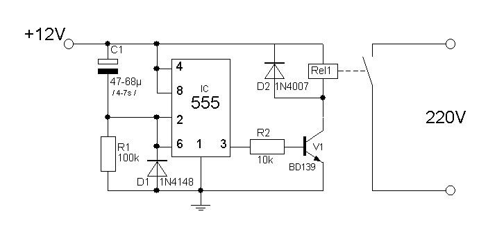 Ne555 таймер задержки выключения схема