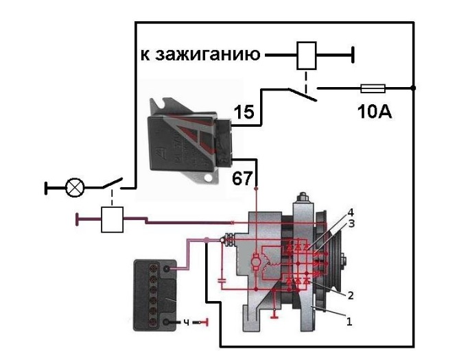 Как правильно подключить реле зарядки. Регулятор напряжения от ВАЗ 2101. Схема подключения реле регулятора ВАЗ 2101. Регулятор напряжения ВАЗ 2110 схема. Схема подключения реле регулятора ВАЗ 2106.