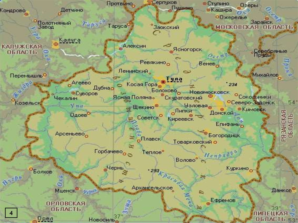 Работает ли тульская область. Карта рек Тульской области подробная. Реки Тульской области на карте. Рельеф реки Тульской области карта. Карта Тульской области с соседними областями.