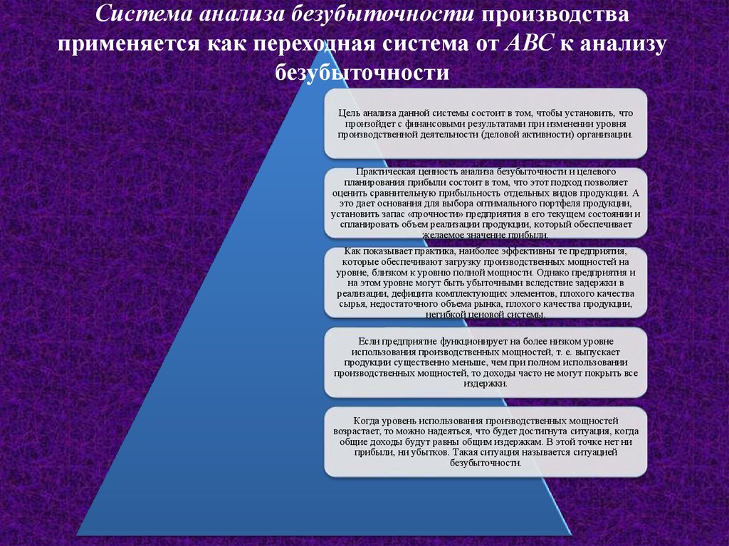 Уровень мощности. Подсистема анализа. Цели анализа производства. Полнота в системном анализе. Организация управленческого учета по системе ABC презентация.