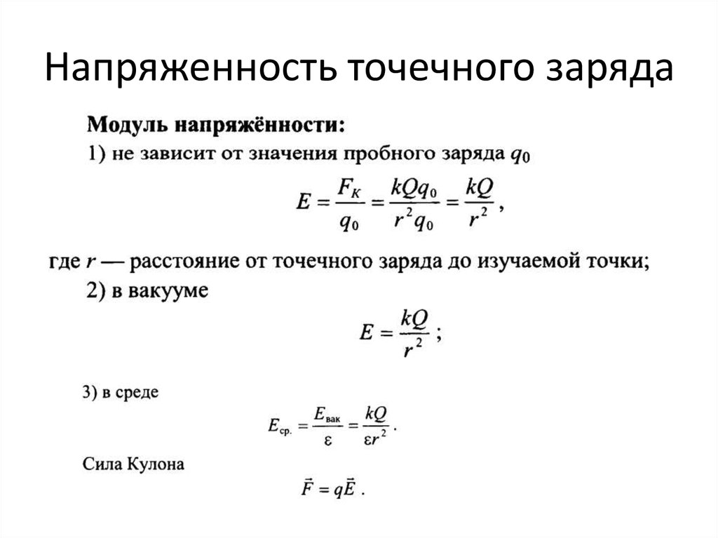 Напряженность электрического поля точечного заряда