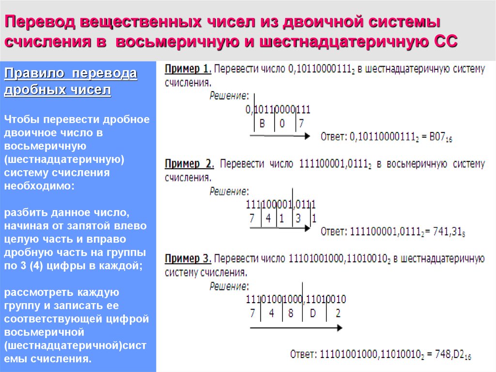 Перевести из двоичной в шестнадцатеричную систему счисления