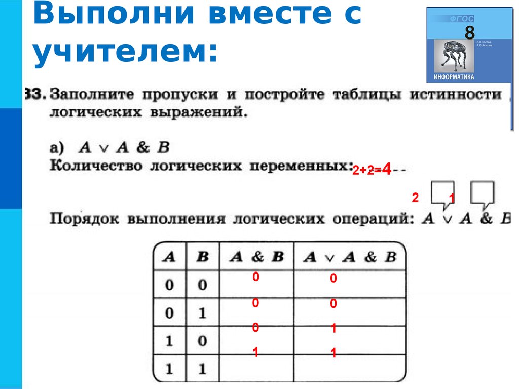 Какая операция будет выполняться первой в выражении. Таблица истинности Информатика 8 класс. Операции построение таблиц в информатике. Таблицы истинности и порядок выполнения логических операций. Порядок выполнения логические операции a & (a b).