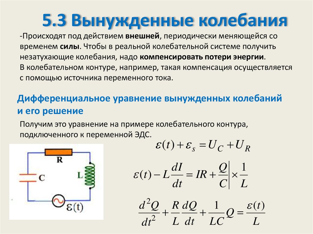 Период затухающих колебаний в колебательном контуре. Свободные незатухающие колебания в электрическом контуре уравнение. Уравнение вынужденных колебаний в механической системе. Решение уравнения вынужденных электромагнитных колебаний. Уравнение вынужденных колебаний в колебательном контуре. Схема..