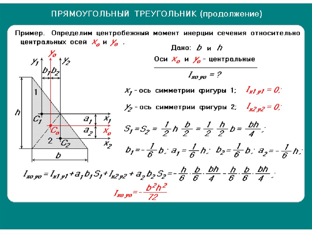 На рисунке показан равнобедренный треугольник моменты инерции относительно главных осей проходящих