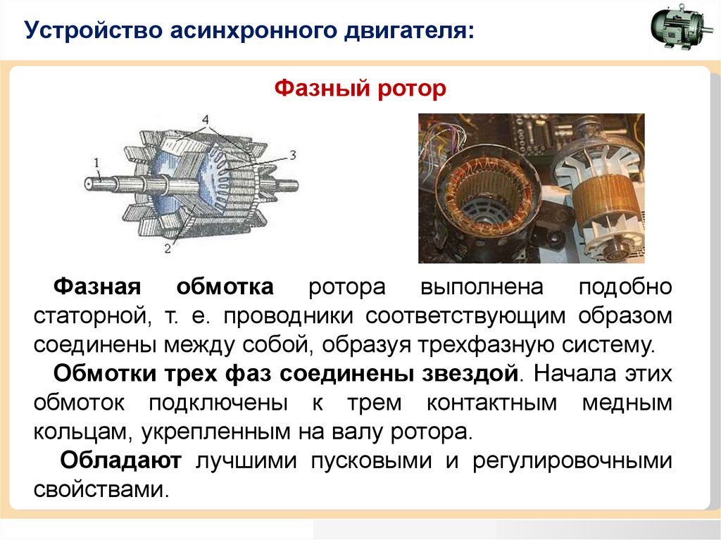 Асинхронная машина конструкция. Устройство обмоток фазного ротора. Обмотка 3 фазного асинхронного двигателя. Ротор асинхронного двигателя с фазной обмоткой. Устройство асинхронной машины с фазным ротором.