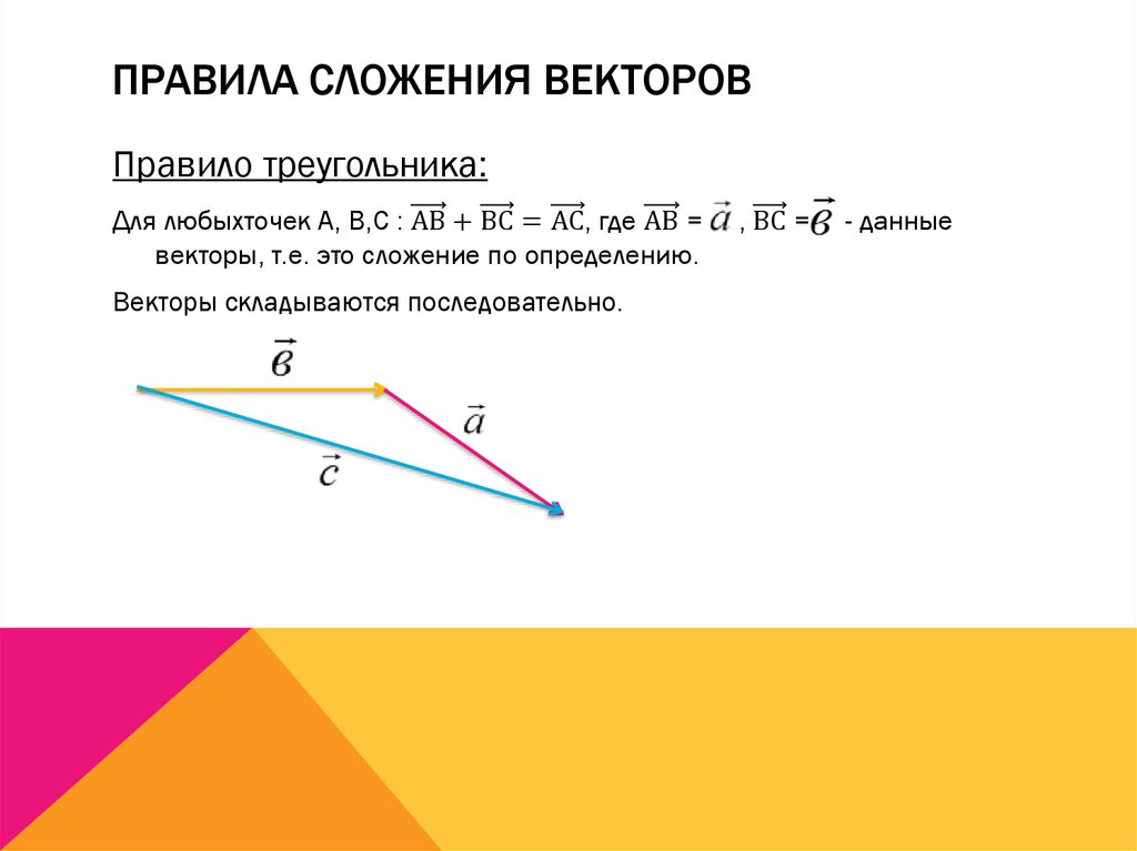 Сложение и вычитание векторов 9 класс. Правило сложения векторов формула. Сложение векторов правило треугольника формула. Сложение и вычитание векторов формулы. Сложение и вычитание векторов правило треугольника.