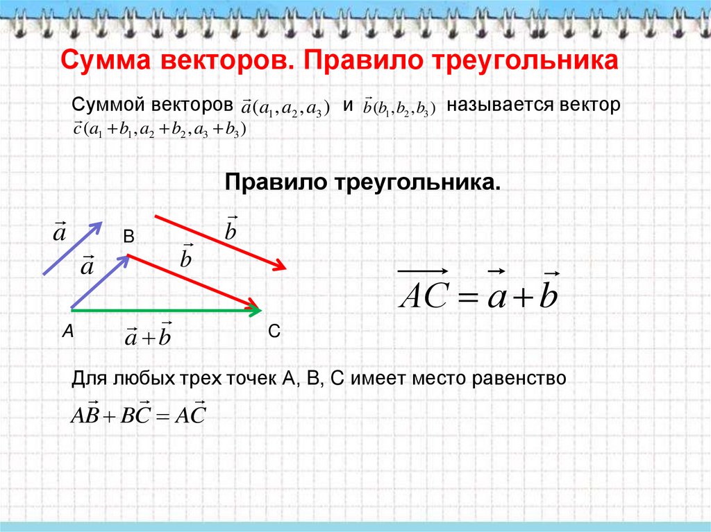 Начертить равные векторы. Начертите сумму векторов по правилу треугольника. Сумма векторов через теорему косинусов. Сумма двух векторов определяется формулой. Сумма векторов правило треугольника.