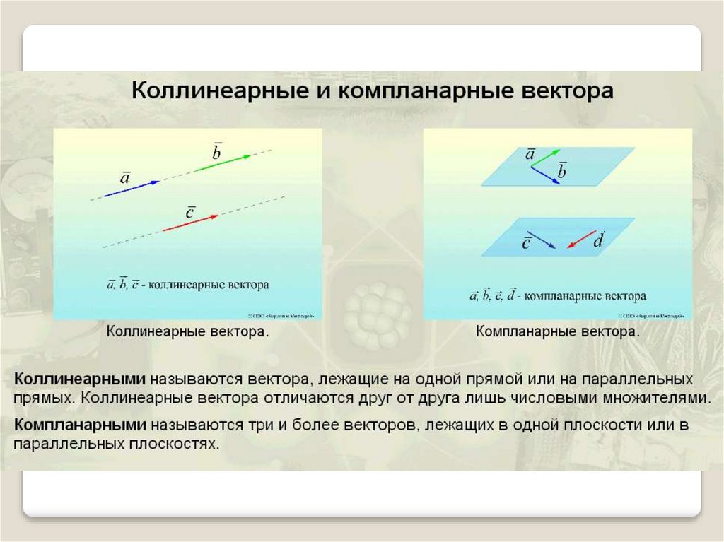 1 коллинеарные векторы. Понятие коллинеарных и компланарных векторов. Условия коллинеарности и компланарности векторов. Коллинеарные и компланарные векторы. Коллинеарные и непланарные векторы.