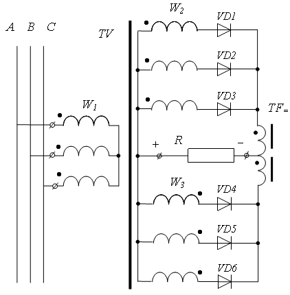 Трехфазная нулевая схема выпрямления