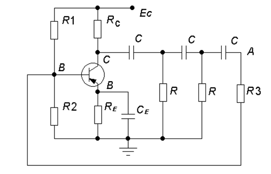 Rc генератор. Схема генератора с фазосдвигающей RC цепью. RC Генератор на транзисторе. Автогенератор с фазосдвигающей цепью на транзисторе. RC Генератор j112.