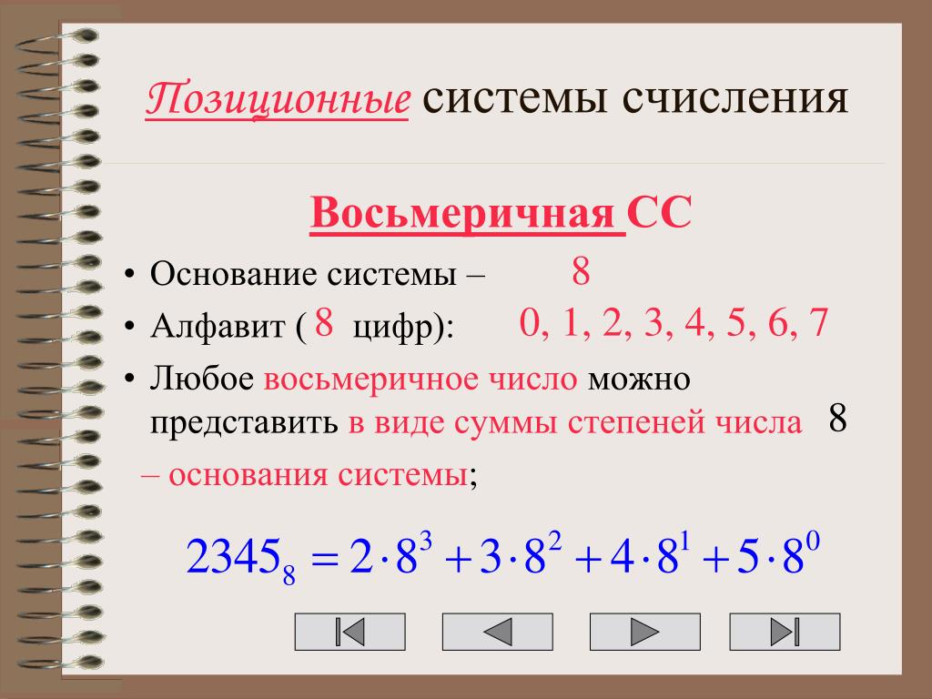 Минимальное основание имеет система счисления. Восьмеричная система счисления в информатике. Восьмеричная позиционная система счисления. Восьмеричная СС. Восьмеричная система счисления примеры.