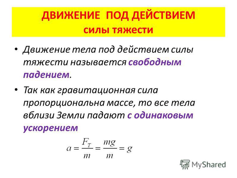 Движение тела под действием силы тяжести презентация