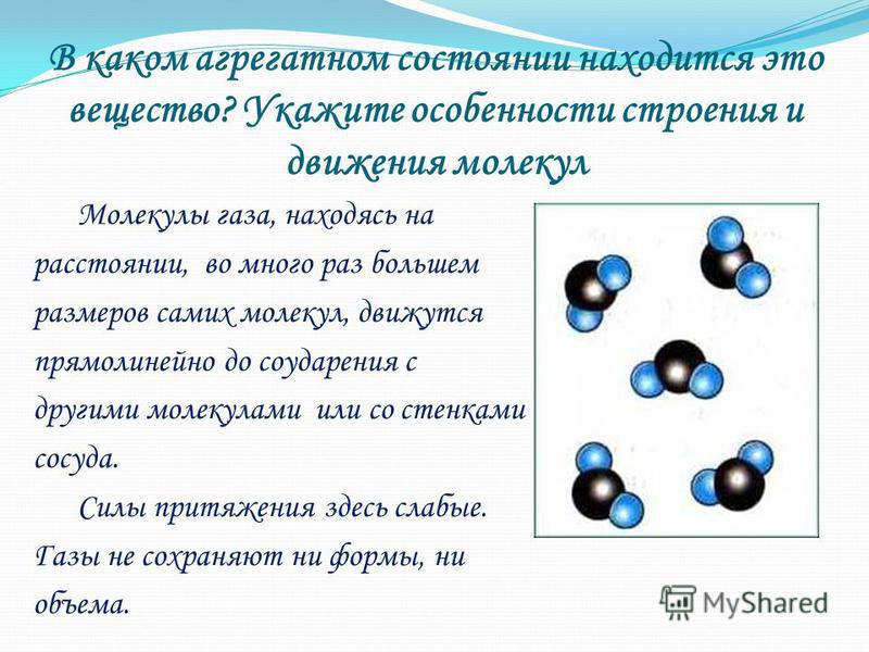 Какое движение молекул. Строение молекул газа. Расположение молекул вода и ГАЗ.