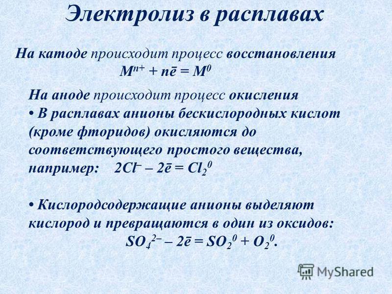 Электролиз процесс на катоде. Электролиз расплава фторида. Образование на аноде и катоде.