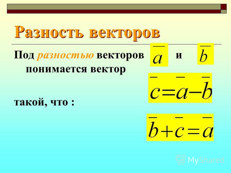 Вектор разности. Разность векторов. Разность векторов под модулем. Квадрат разности векторов. Норма разницы векторов.