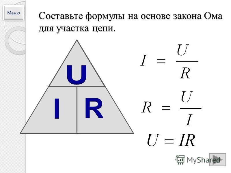 Найти u формула. U I R формула. I U R закон Ома. Как читается закон Ома. R U R формула.