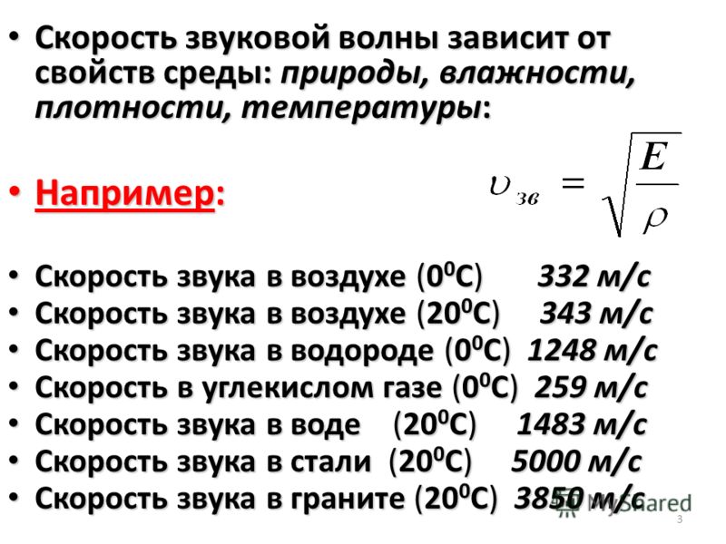 Скорость волны в воздухе формула