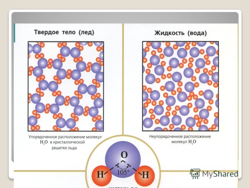 На рисунке показано расположение молекул воды вода находится