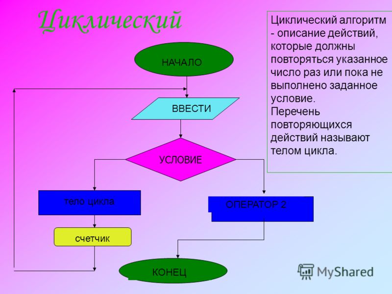 Алгоритмизация 9 класс информатика. Виды циклических алгоритмов. Циклический алгоритм. Циклический алгоритм в повседневной жизни. Циклический алгоритм из повседневной жизни.