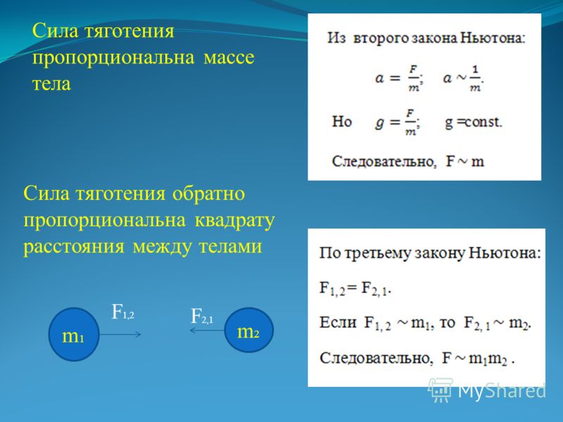 Сила на расстояние. Сила тяготения. Сила тяготения формулировка. Сила тяготения пропорциональна массе. Мощность силы тяготения.