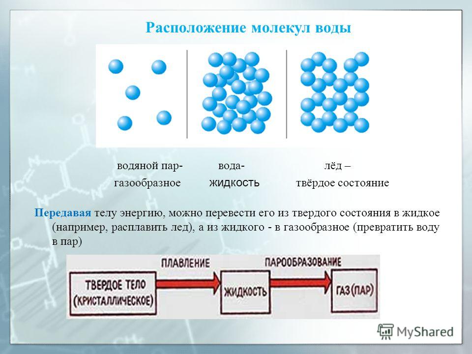 На рисунке показано расположение молекул воды вода находится