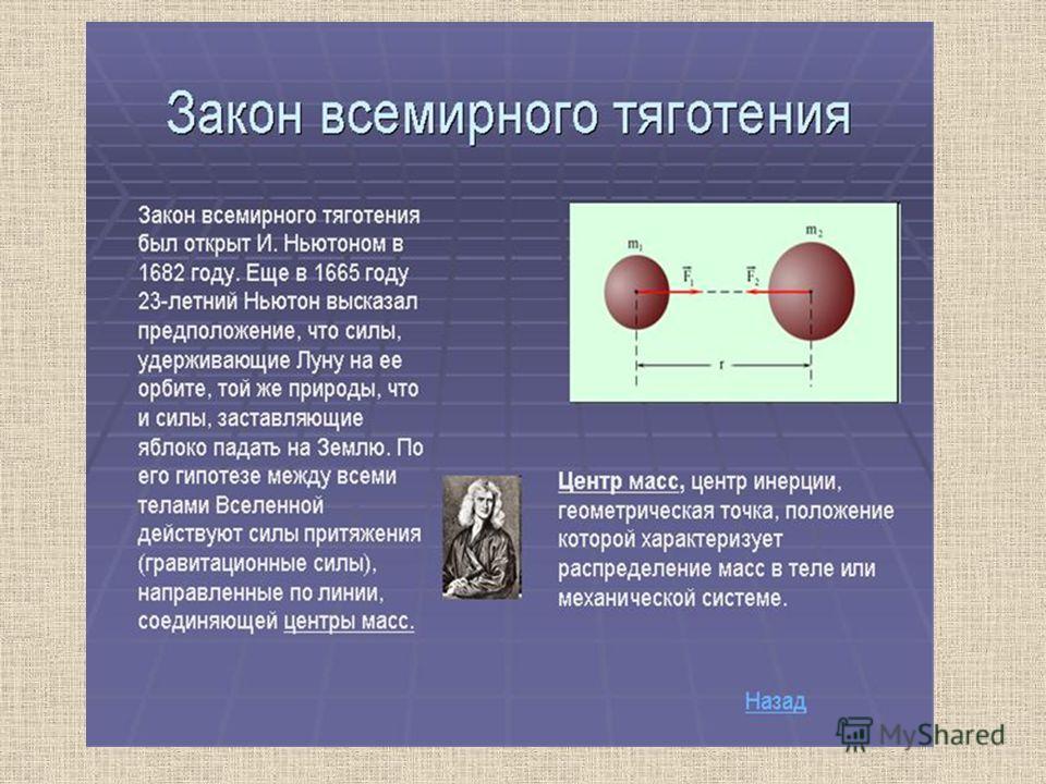 Закон всемирного тяготения тест