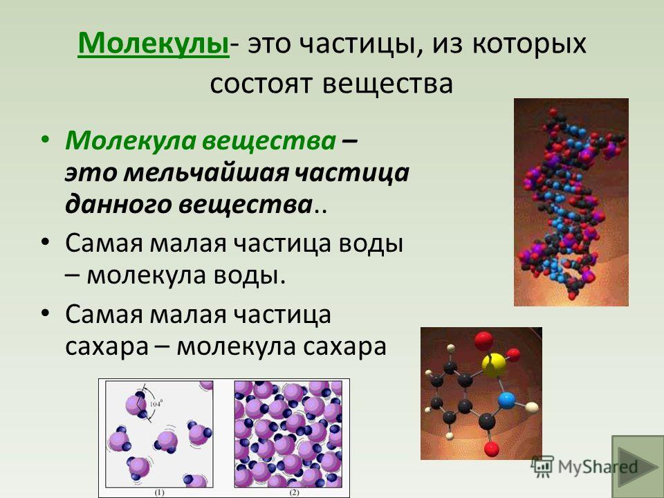 Вещество состоящее из атомов одного элемента это. Вещества состоящие из молекул. Частицы молекулы. Мельчайшие частицы вещества.