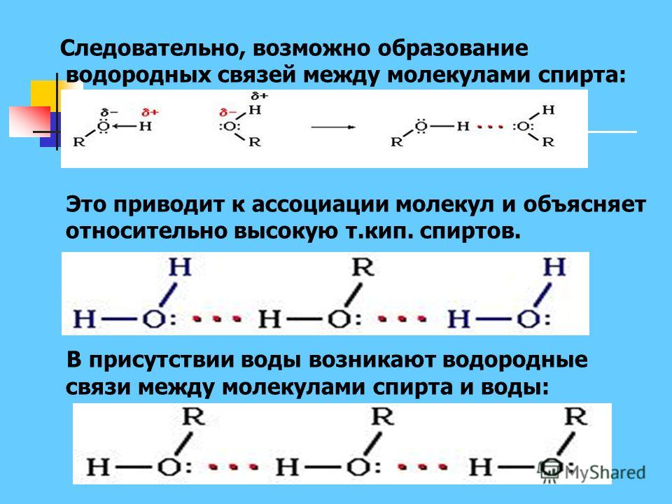 Водородная связь между молекулами альдегидов. Схема образования водородной связи между молекулами воды. 2. Изобразите схему образования водородной связи в спиртах..