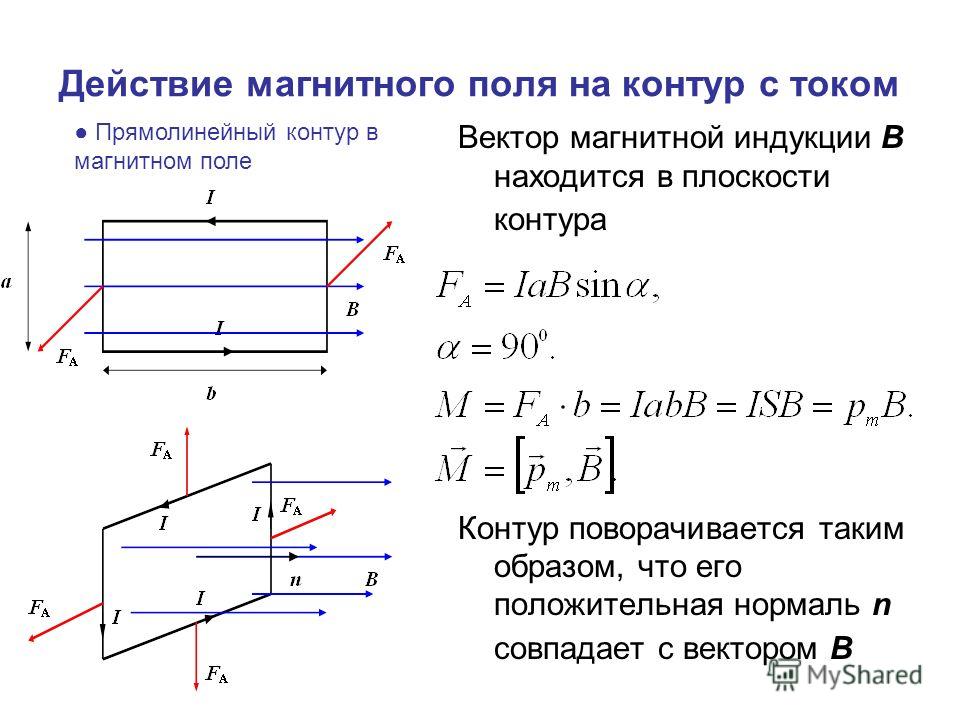 Действие сил в магнитном поле. Действие магнитного поля на контур. Механический момент действующий на рамку с током в магнитном поле. Механический момент действующий на контур с током в магнитном поле. Действие магнитного поля на контур с током.