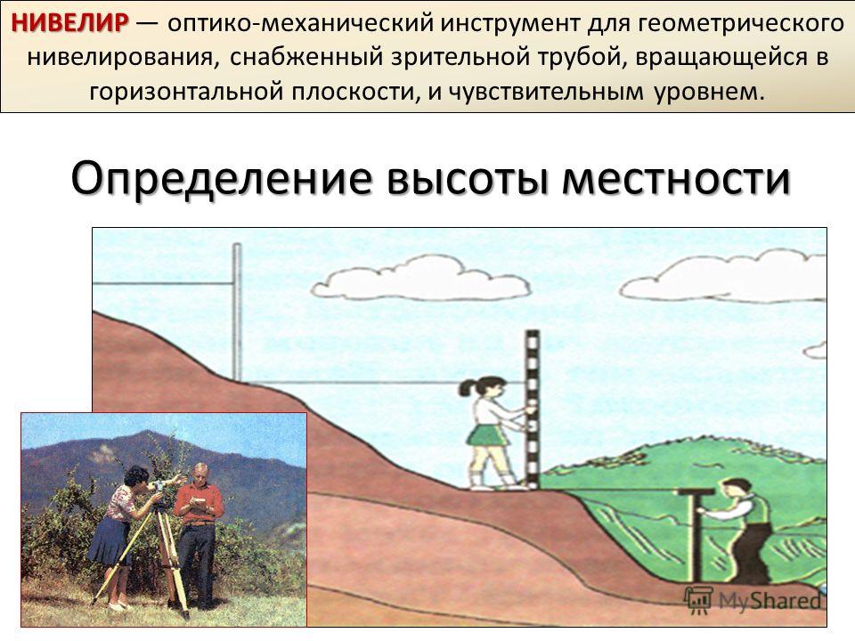 Нормальная высота. Нивелир измерение высоты местности. Измерение высоты холма с помощью нивелира. Прибор для измерения высоты холма на местности. Оценка высоты местности.