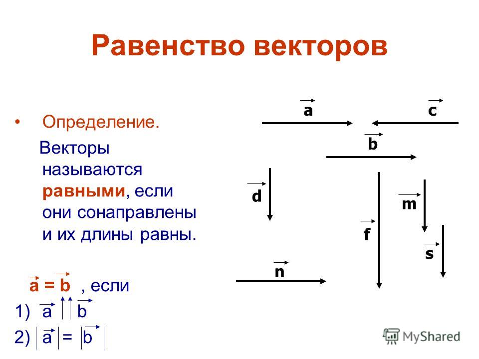 Среди векторов. Равенство векторов.