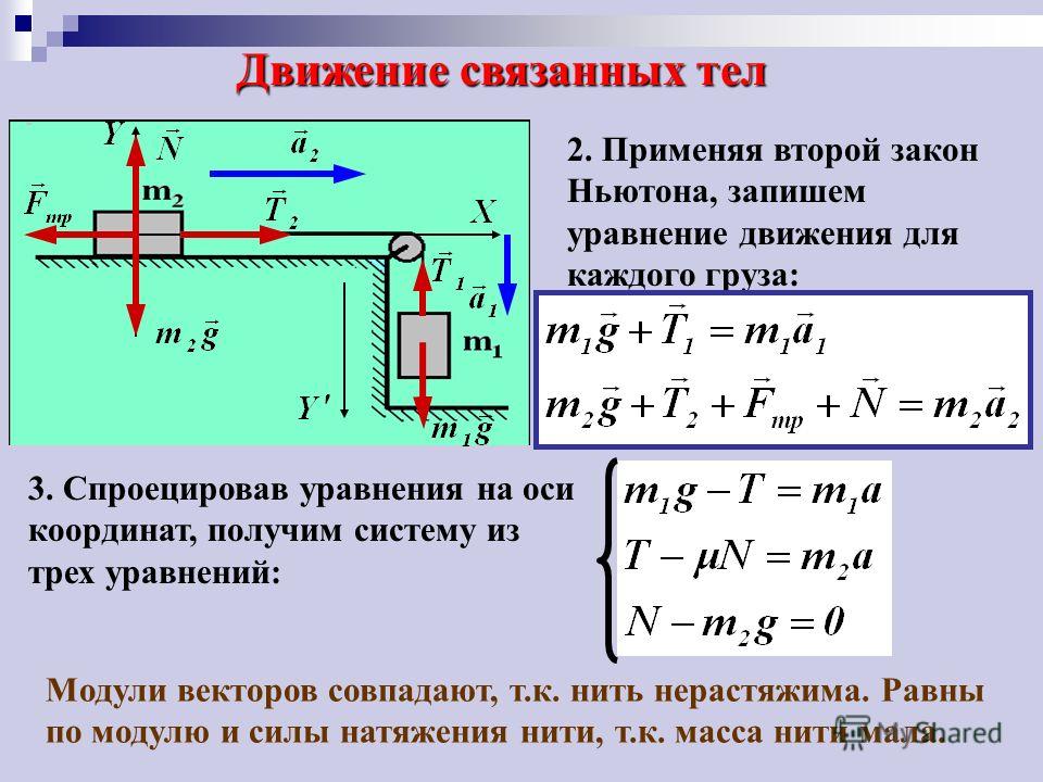 Сила действия формула. Второй закон Ньютона для связанных тел. Движение связанных тел. Задачи на движение связанных тел. Движение связанных тел формулы.