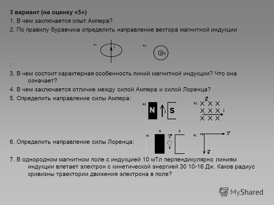 Определите направление силы ампера на рисунке вариант 2