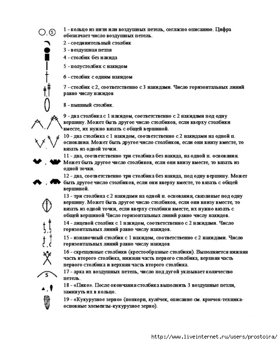 Обозначения знаков в схемах вязания крючком