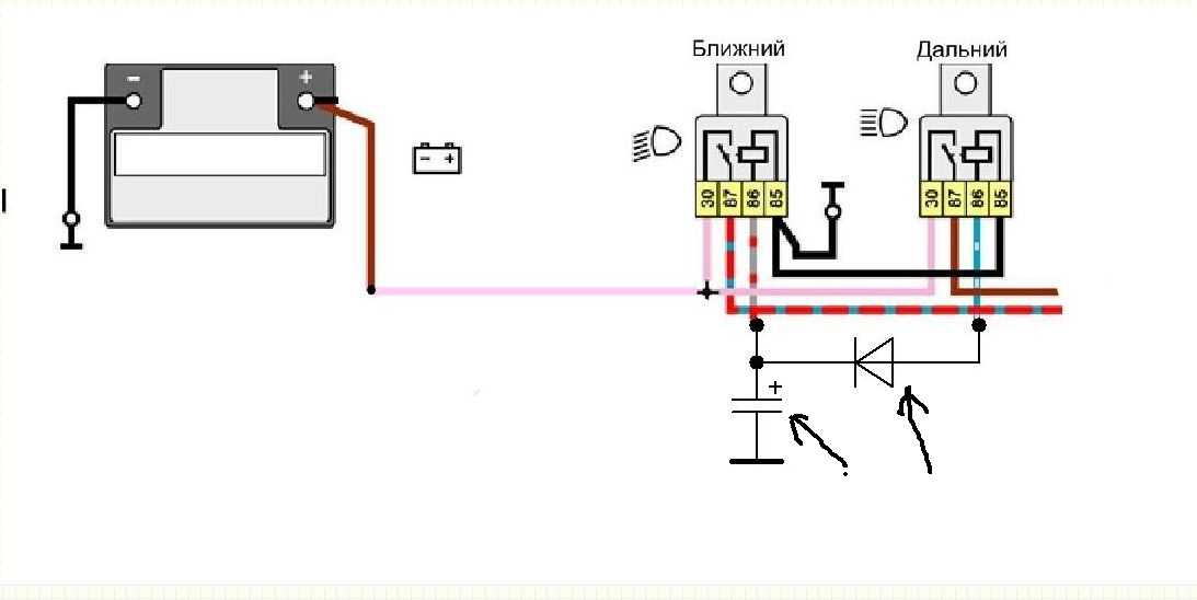 Схема ближнего. Реле фар ВАЗ 2106. Схема подключения реле дальнего света ВАЗ 2106. Схема подключения реле на фары ВАЗ 2106. Реле ближнего и дальнего света ВАЗ 2106 схема.