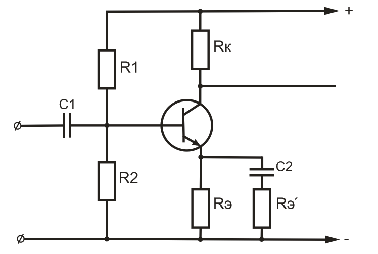 Принципиальная схема простейшего усилителя на транзисторе