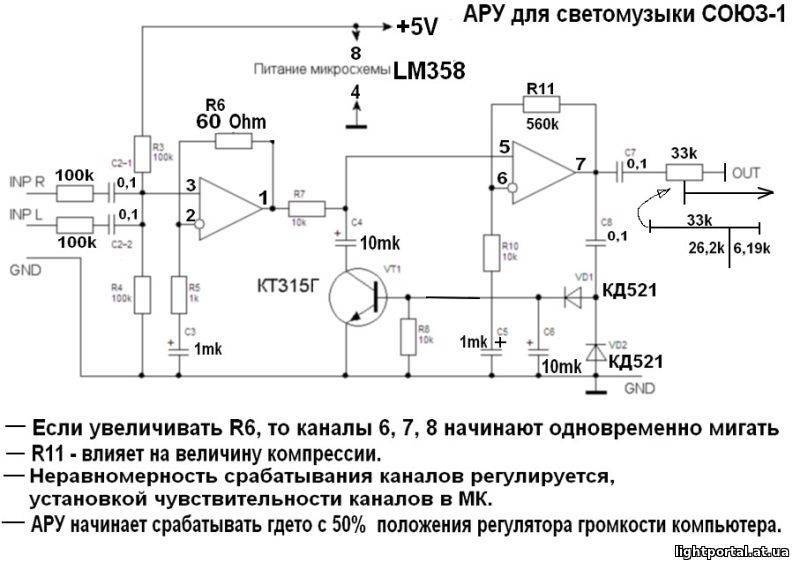 Предусилитель звука схема