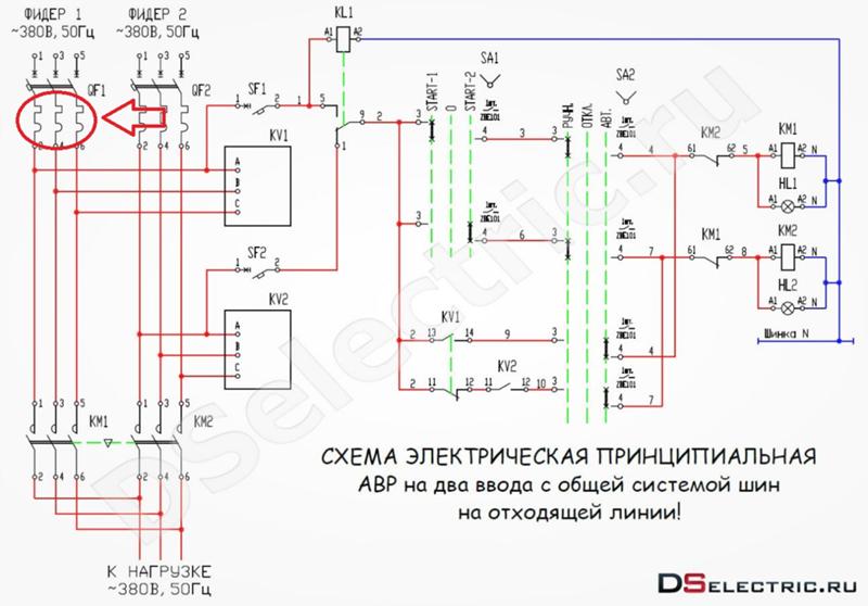 Схема авр на 2 ввода 380в на магнитных пускателях