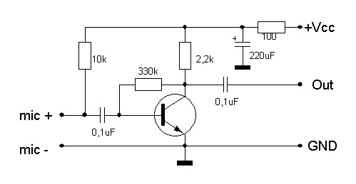Схема усилителя на транзисторах для электретного микрофона