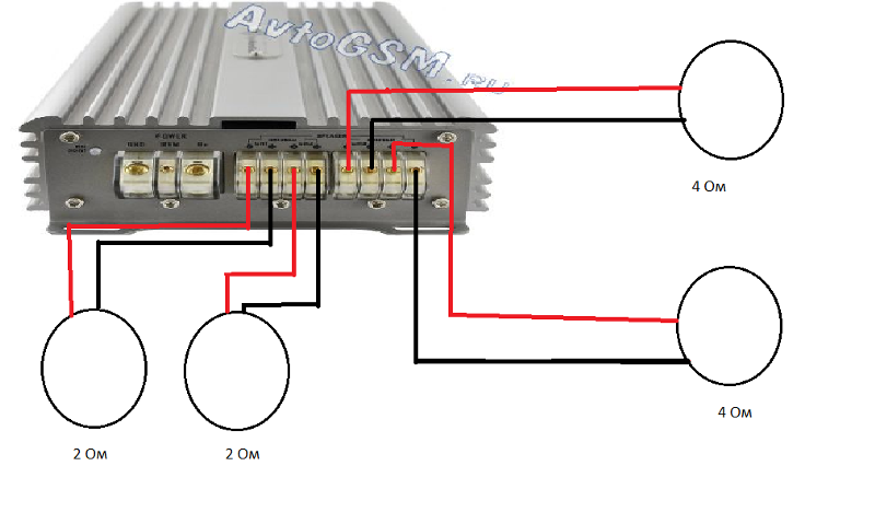 Схема подключения динамиков в 2 и 4 ома
