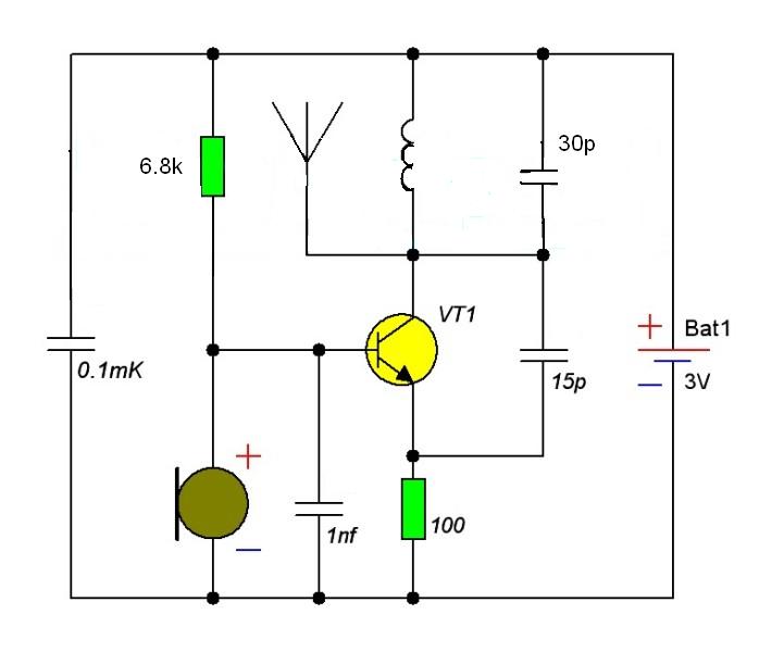 Схема радиопередатчика на 1 транзисторе