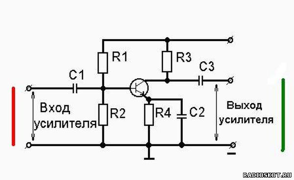 Схема усилителя звука на 1 транзисторе