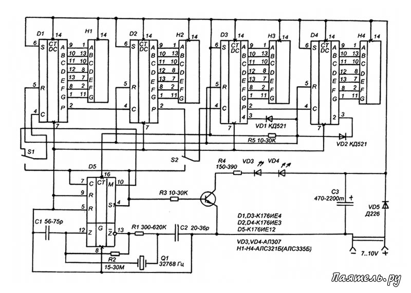 Схемы электроников. Микросхемы к176 для часов ИВЛ. Часовая микросхема к176ие12. Часы на микросхеме к176ие12. Схема электронных часов на микросхеме к176ие12.