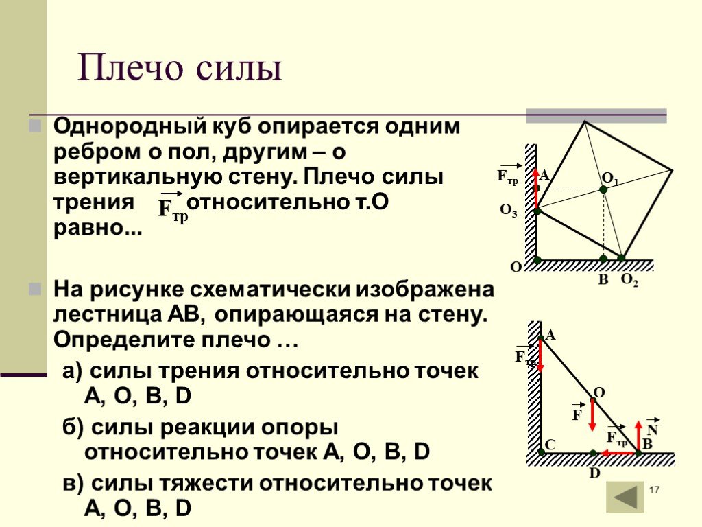 Определите плечи сил