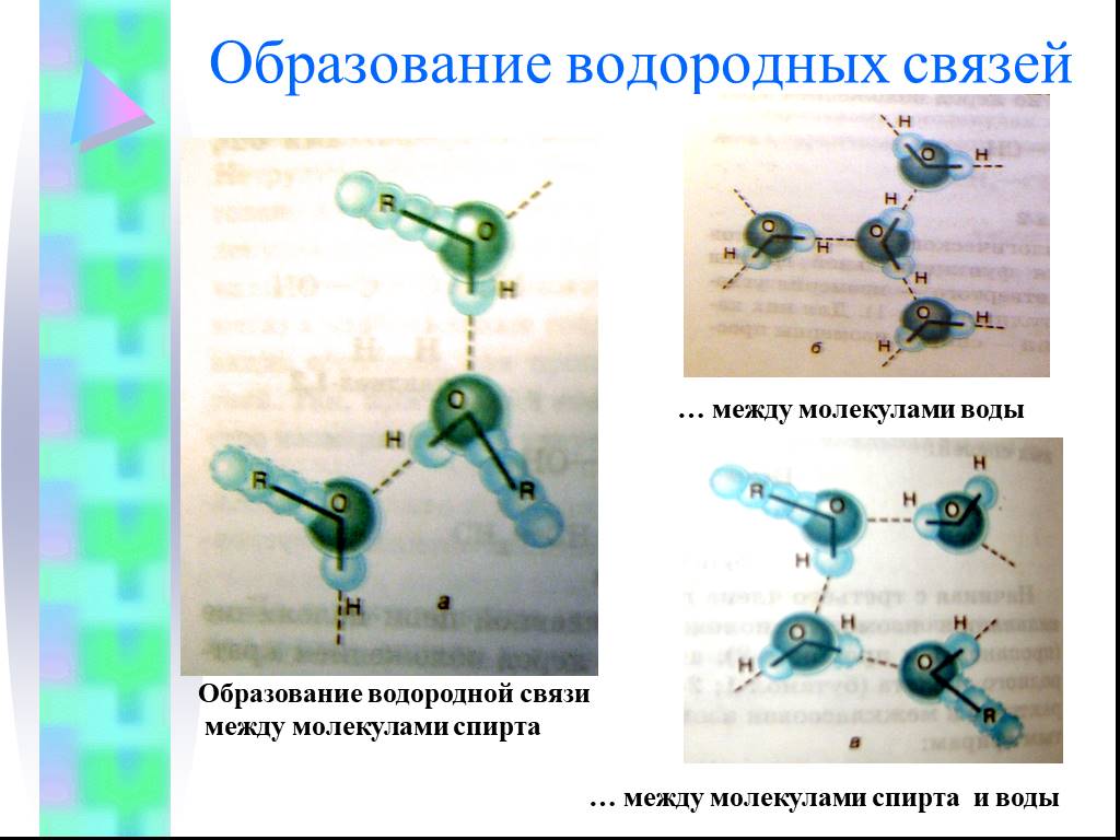 Между молекулами спиртов образуются связи. Образование водородных связей между молекулами воды. Образование водородной связи. Образование связей этанола. Водородные связи образуются между молекулами.