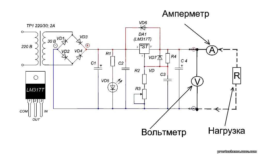 Бп на lm317 и кт818 с регулировкой тока и напряжения схема