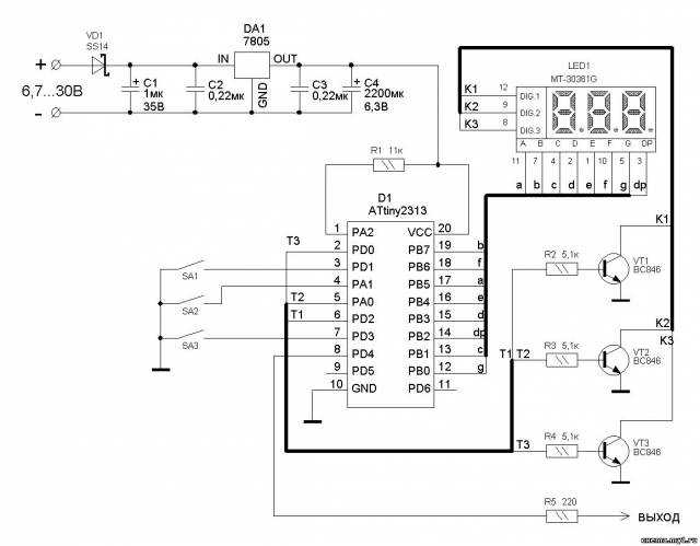 Часы на attiny13 схема