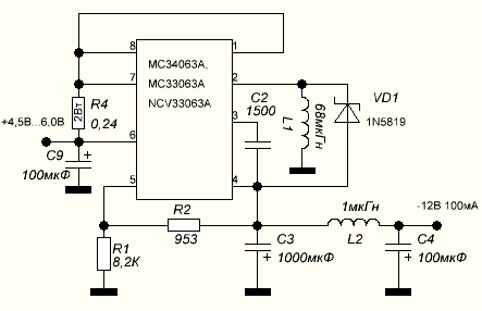 34063 повышающий преобразователь схема